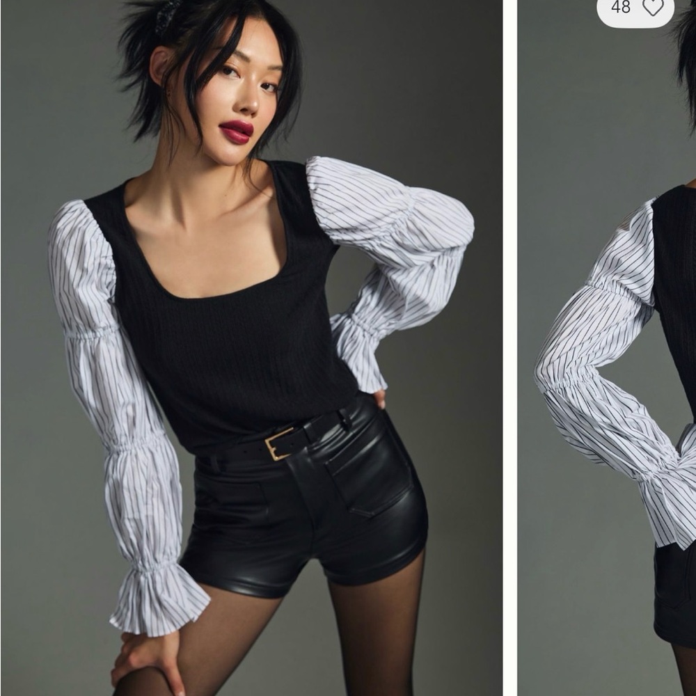 Hutch Black and White Striped Sleeve Blouse